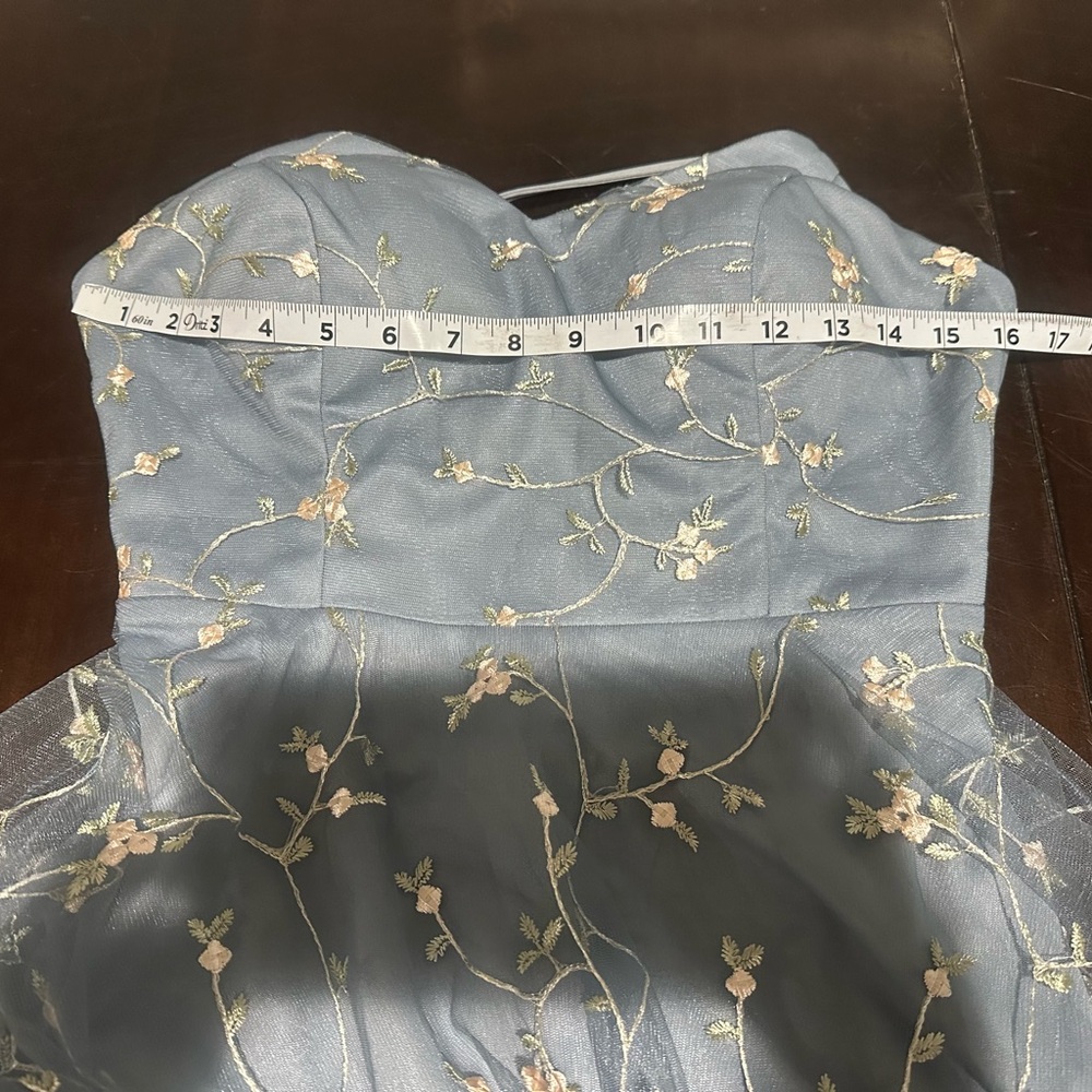 Mgiacy Embroidered Fairy Mini Dress Floral Sz L Tulle Babydoll Mesh Overlay - Picture 7 of 10